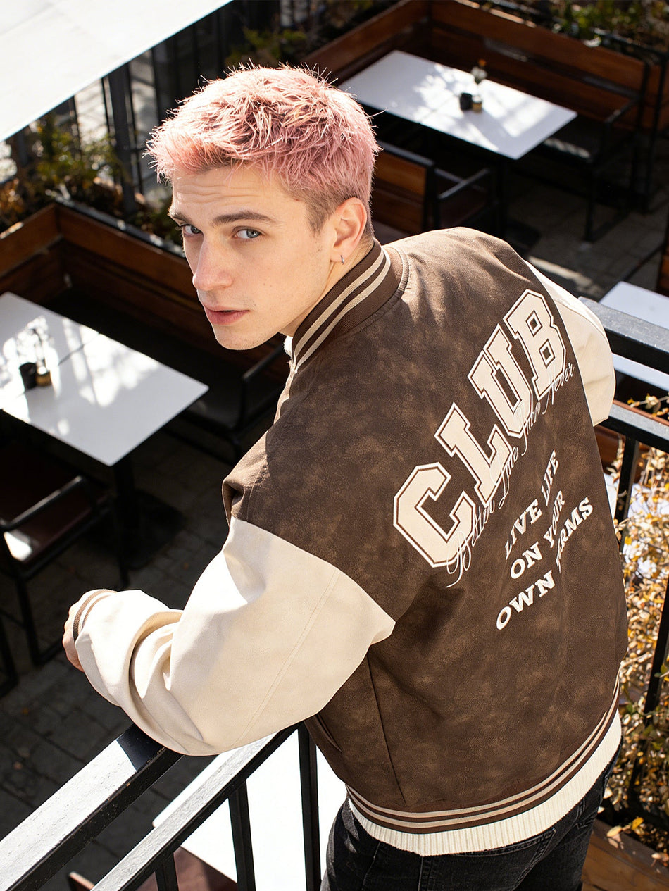 Men's PU Leather Varsity Baseball Jacket Embroidered