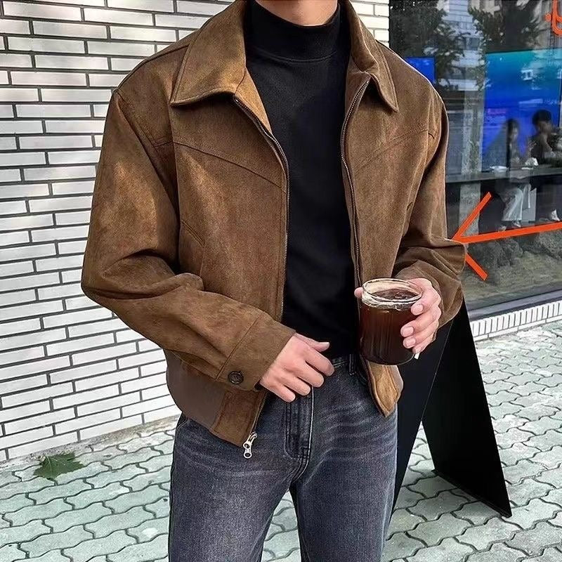 Men's Suede Lapel Flight Jacket Slim Fit