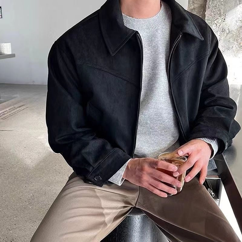 Men's Suede Lapel Flight Jacket Slim Fit
