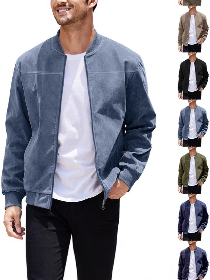 Men's Suede Bomber Jacket Stand Collar Winter Coat