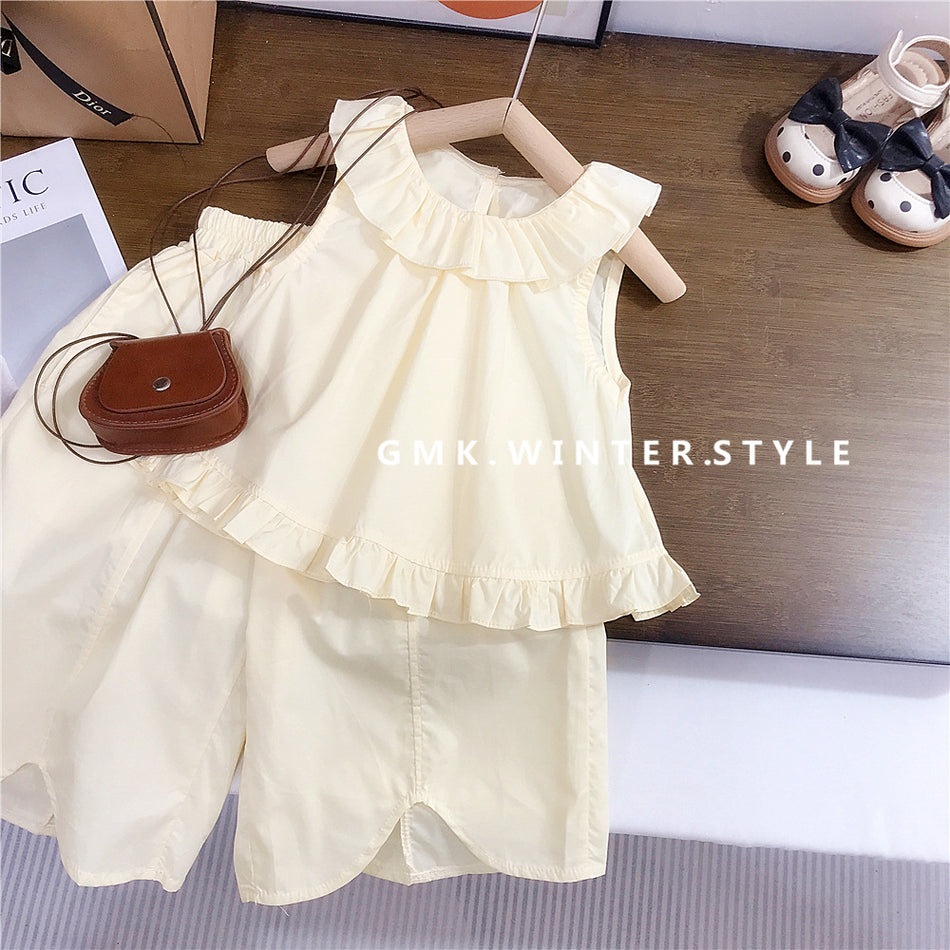 Gu Mike Girls' Ruffled Summer Set, Sleeveless Two-Piece