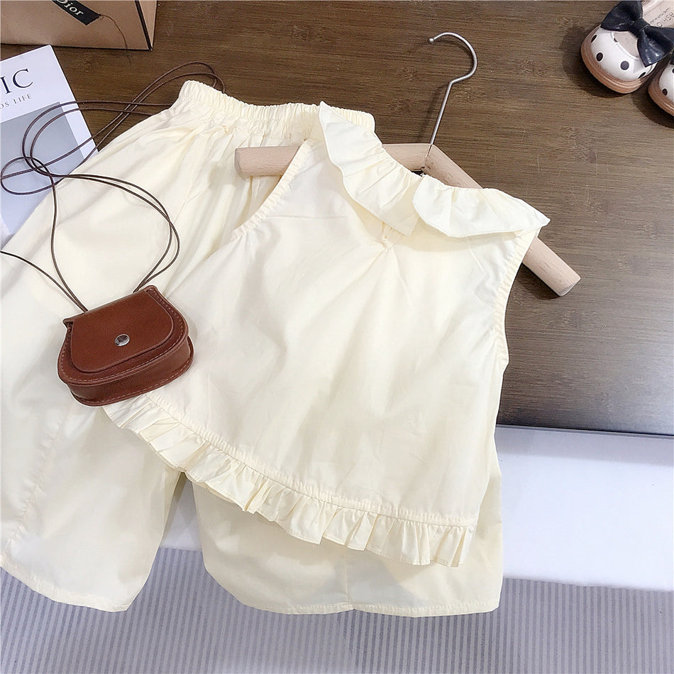 Gu Mike Girls' Ruffled Summer Set, Sleeveless Two-Piece