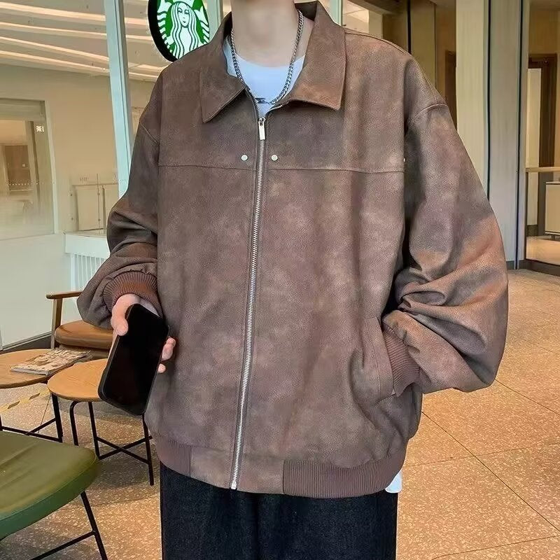 Men's Brown Suede Bomber Jacket Vintage Distressed Style