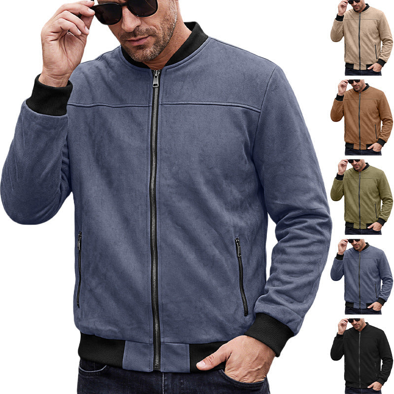 Men's Suede Pilot Jacket Retro Stand Collar Bomber