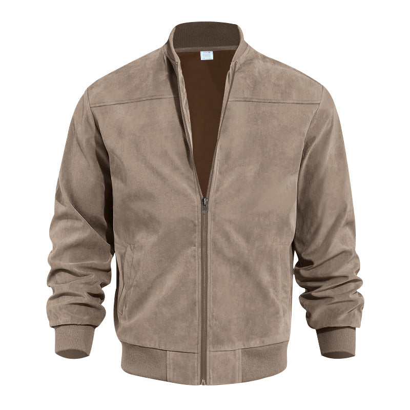 Men's Suede Stand Collar Jacket Retro Zip Bomber