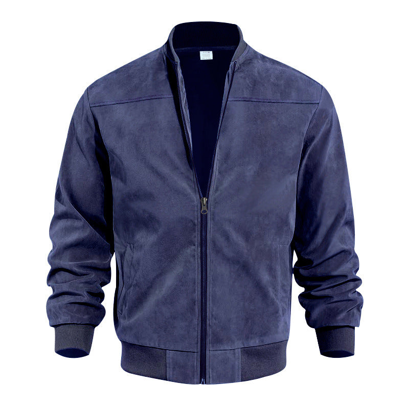 Men's Suede Stand Collar Jacket Retro Zip Bomber