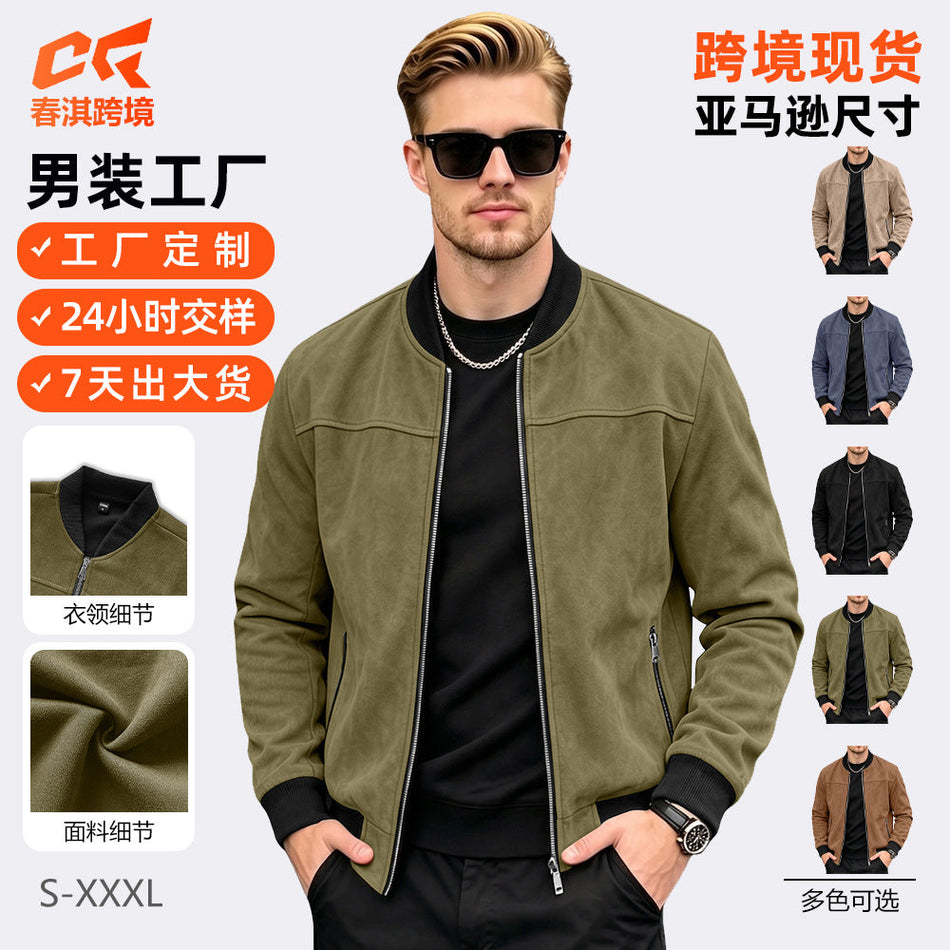Men's Suede Pilot Jacket Stand Collar Retro Bomber