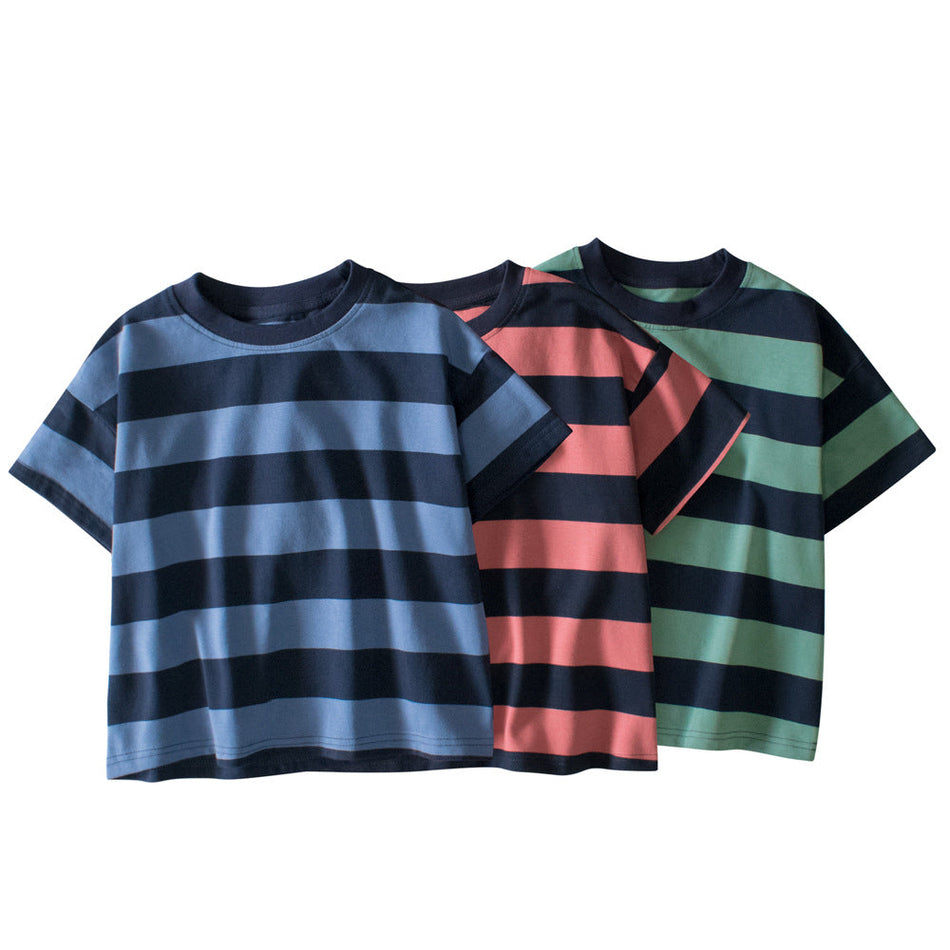 Children's Loose Striped Cotton T-Shirt