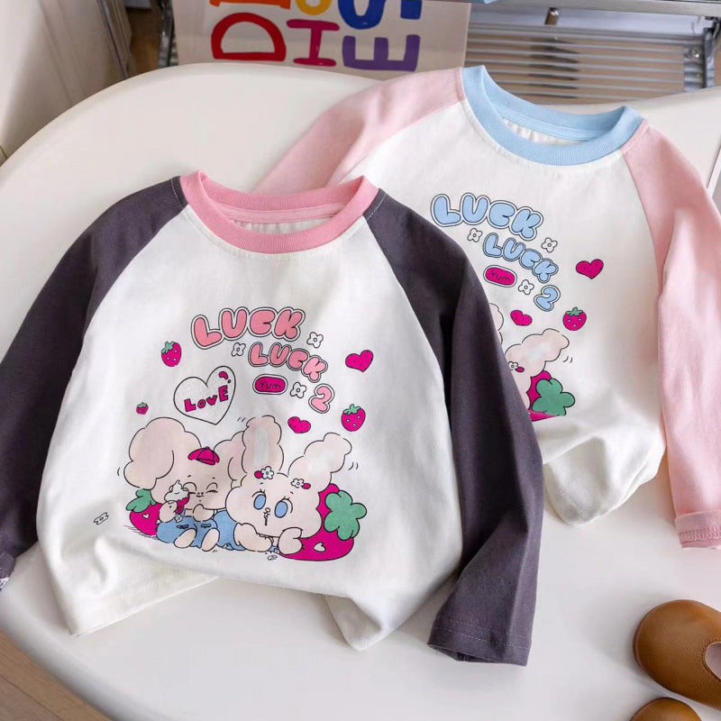 Girls' Cartoon Cotton Long-Sleeve Raglan Top