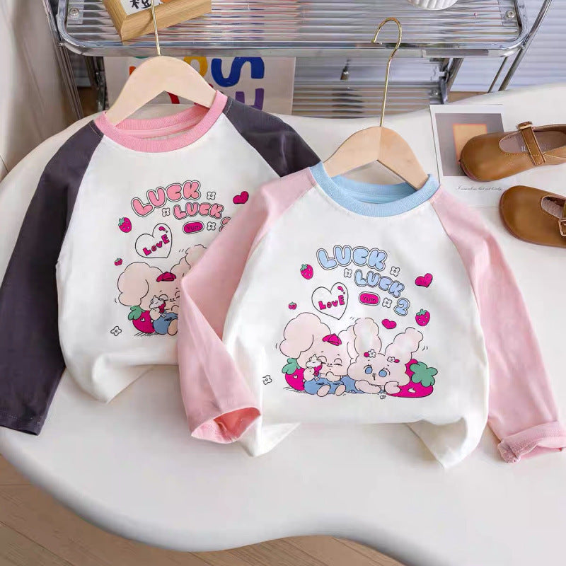 Girls' Cartoon Cotton Long-Sleeve Raglan Top