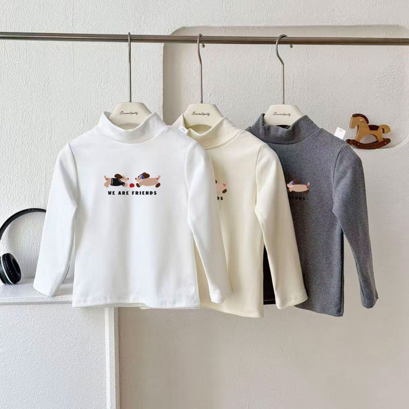 Children's High-Collar Velvet Fleece Long-Sleeve Top