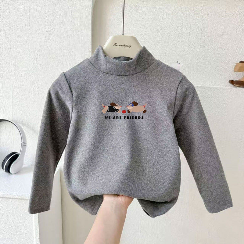 Children's High-Collar Velvet Fleece Long-Sleeve Top