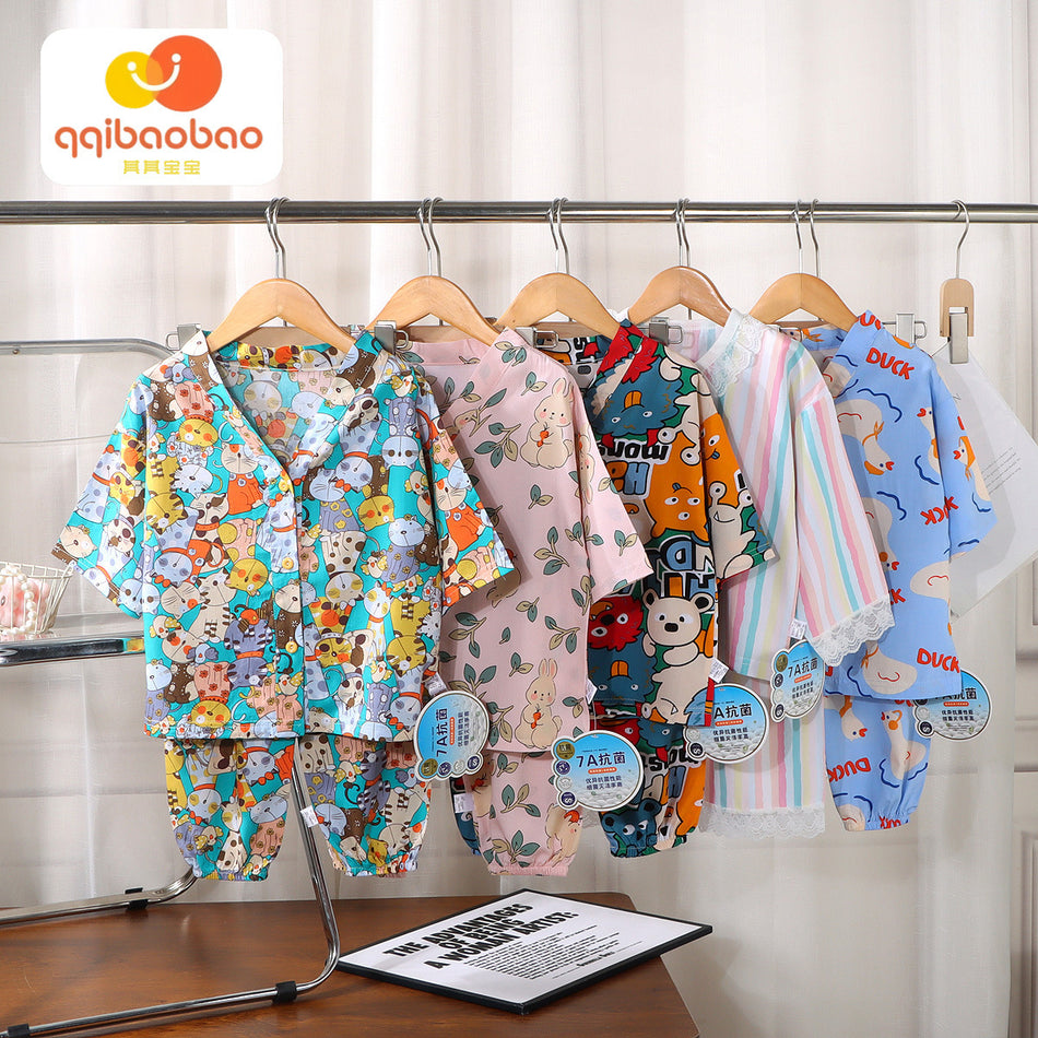 Kids' Cotton Crepe Kimono Set, Summer Air-Conditioned Pajamas