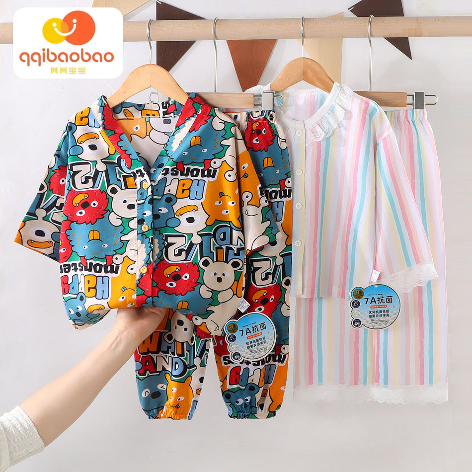 Kids' Cotton Crepe Kimono Set, Summer Air-Conditioned Pajamas