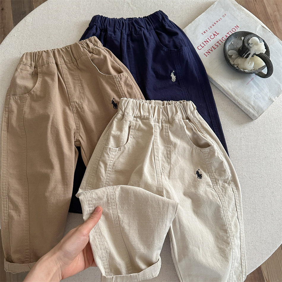 Blue Dad Kids' Carrot Pants, Embroidered Elastic Waist Casual