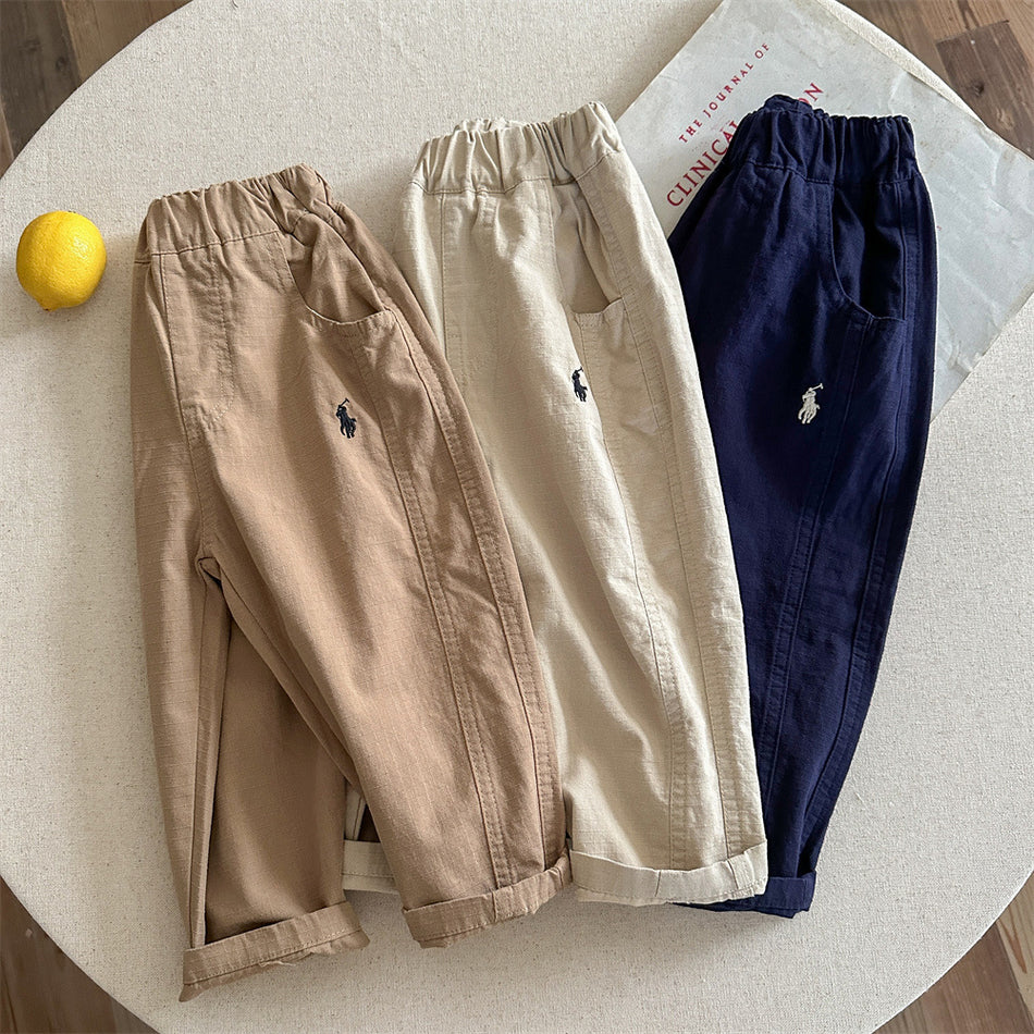 Blue Dad Kids' Carrot Pants, Embroidered Elastic Waist Casual