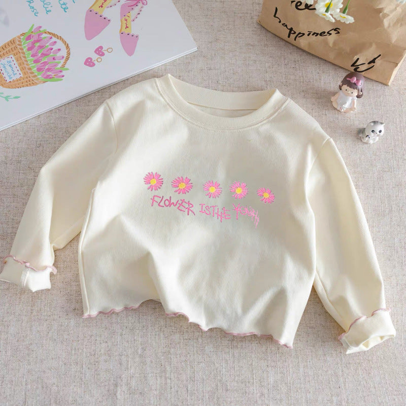 Girls' Daisy Lace Cotton Long-Sleeve Top