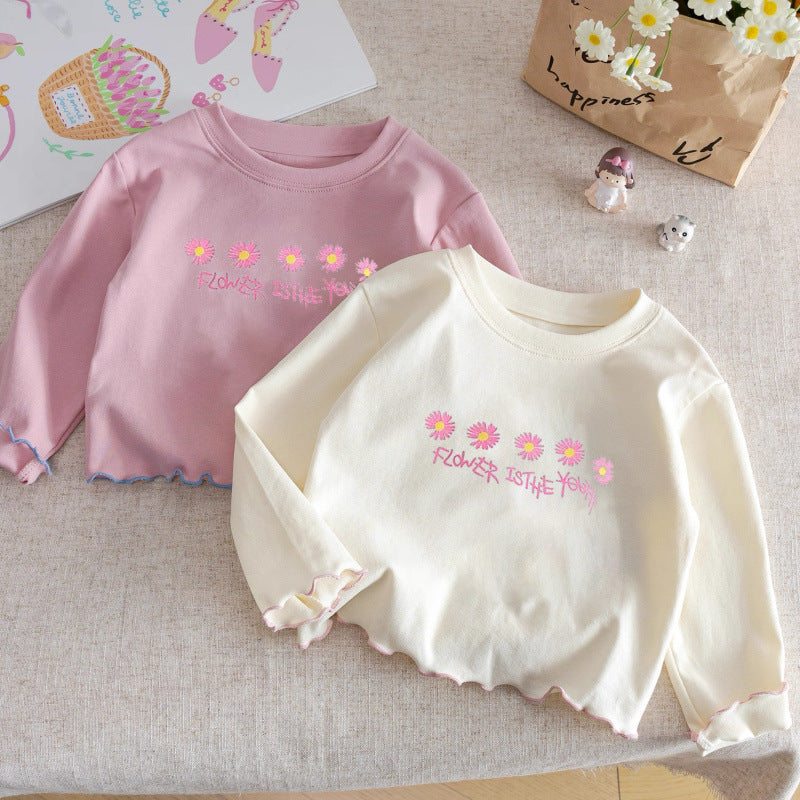 Girls' Daisy Lace Cotton Long-Sleeve Top