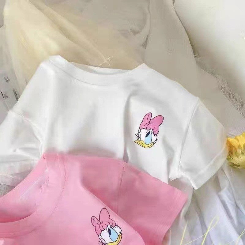 Kawah Kids' Cartoon Print Cotton T-Shirt, Casual Loose Fit