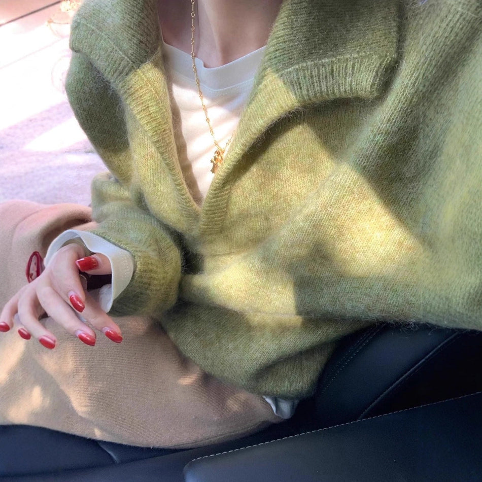 Women's French Style Retro Lapel Loose Knit Sweater