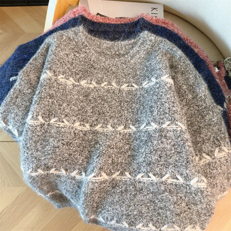 Women's Korean Style Retro Contrast Stripe Knit Sweater