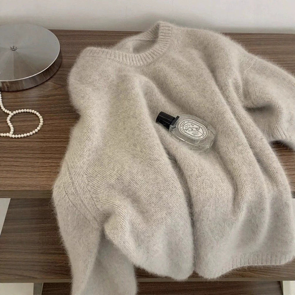 Women's Solid Color Round Neck Loose Knit Sweater