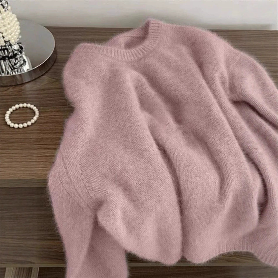 Women's Solid Color Round Neck Loose Knit Sweater
