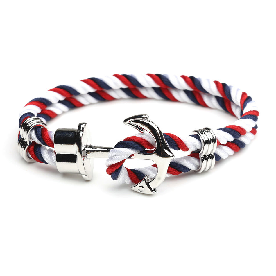 Navy Anchor Bracelet, Vintage Geometric Unisex Rope Design
