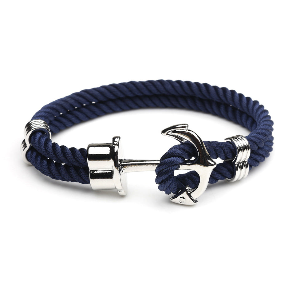 Navy Anchor Bracelet, Vintage Geometric Unisex Rope Design