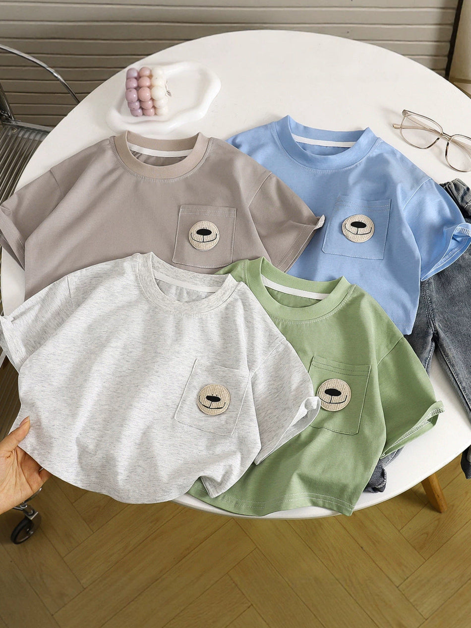 Unisex Pure Cotton Loose Short-Sleeve Pocket Tee