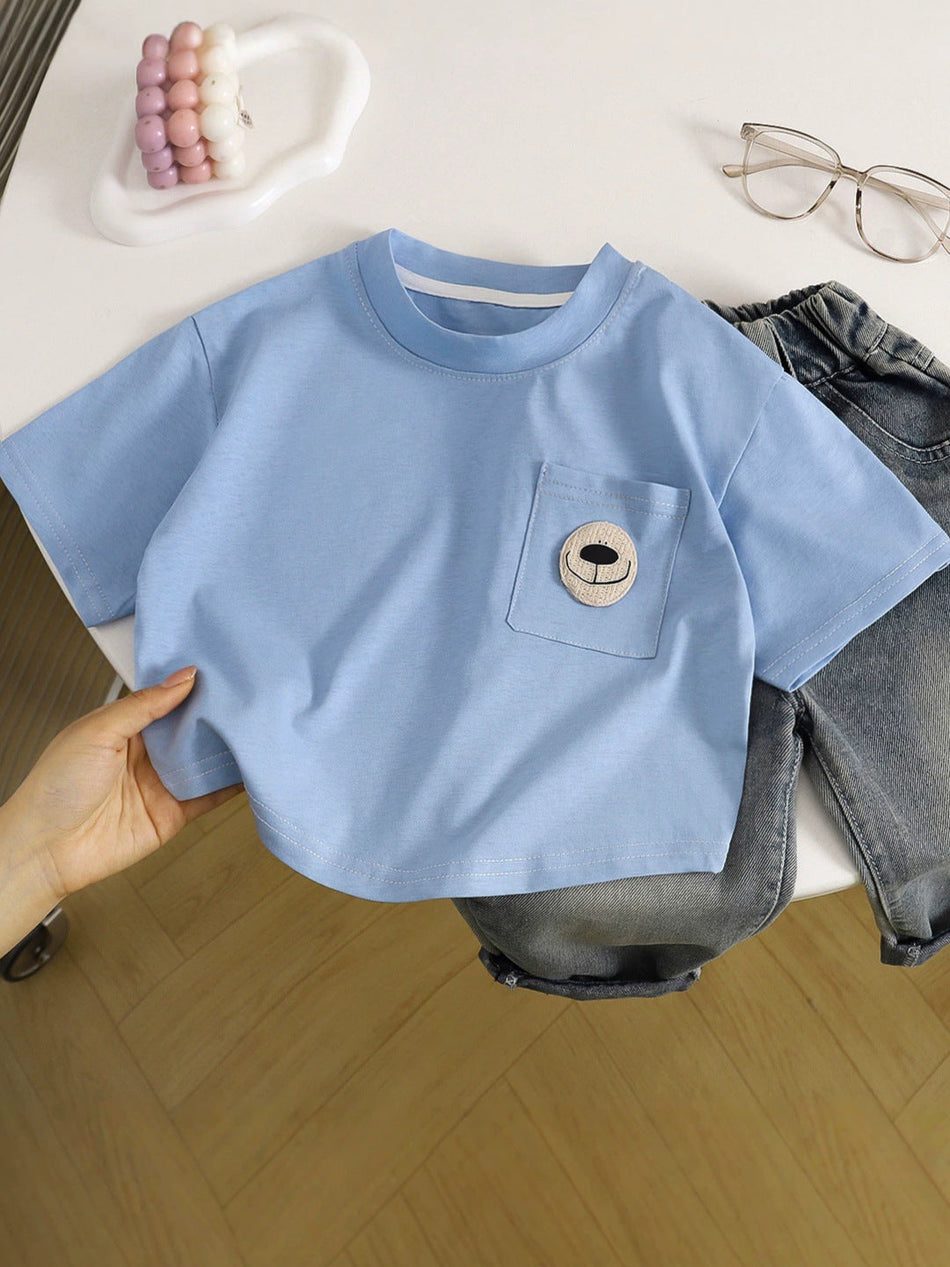 Unisex Pure Cotton Loose Short-Sleeve Pocket Tee
