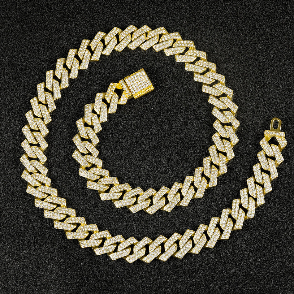 14mm Diamond Cuban Chain Necklace, Gold or Silver Hip-Hop Style