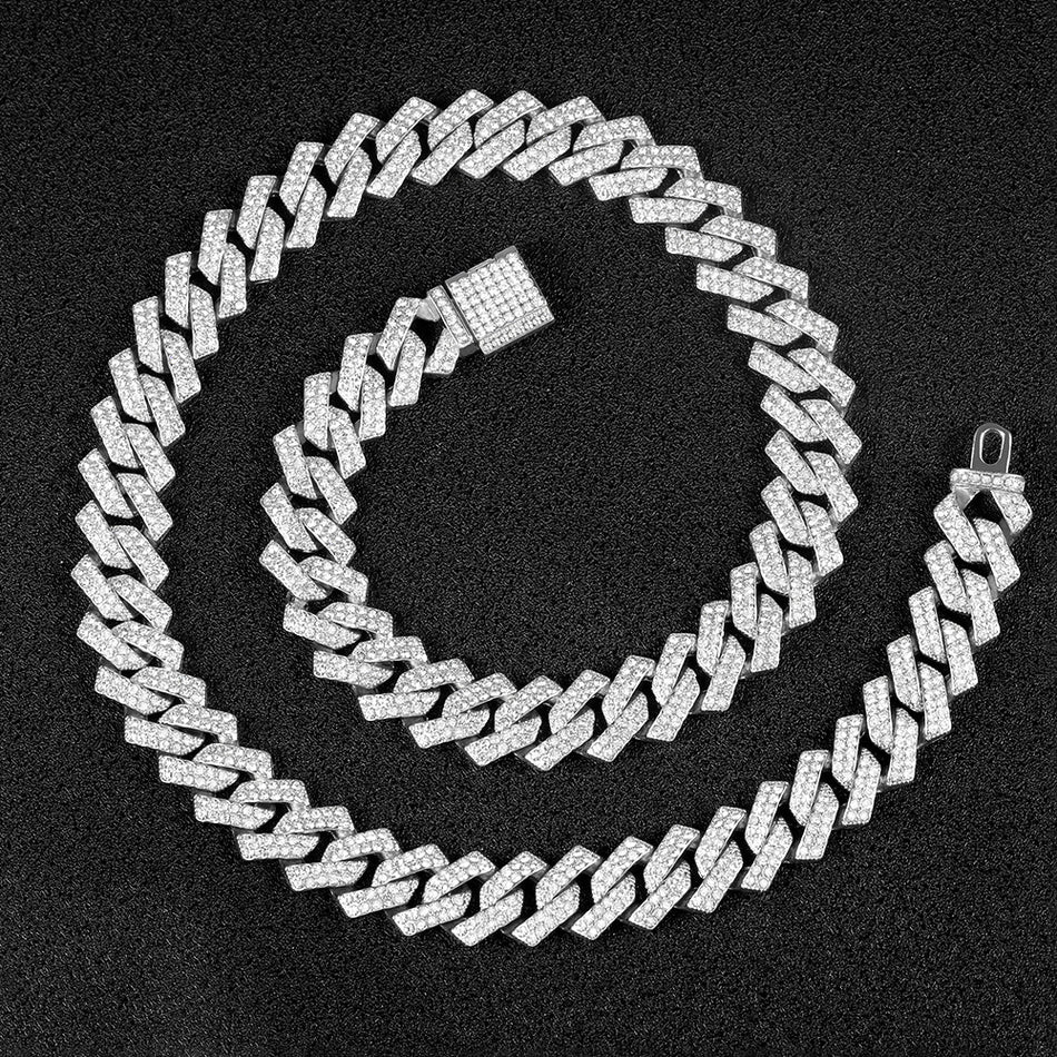 14mm Diamond Cuban Chain Necklace, Gold or Silver Hip-Hop Style