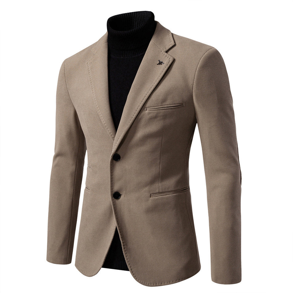 Men's Slim Fit British Style Casual Suit Jacket, Solid Color