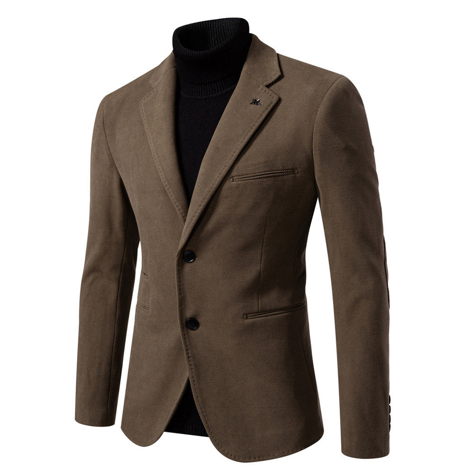 Men's Slim Fit British Style Casual Suit Jacket, Solid Color