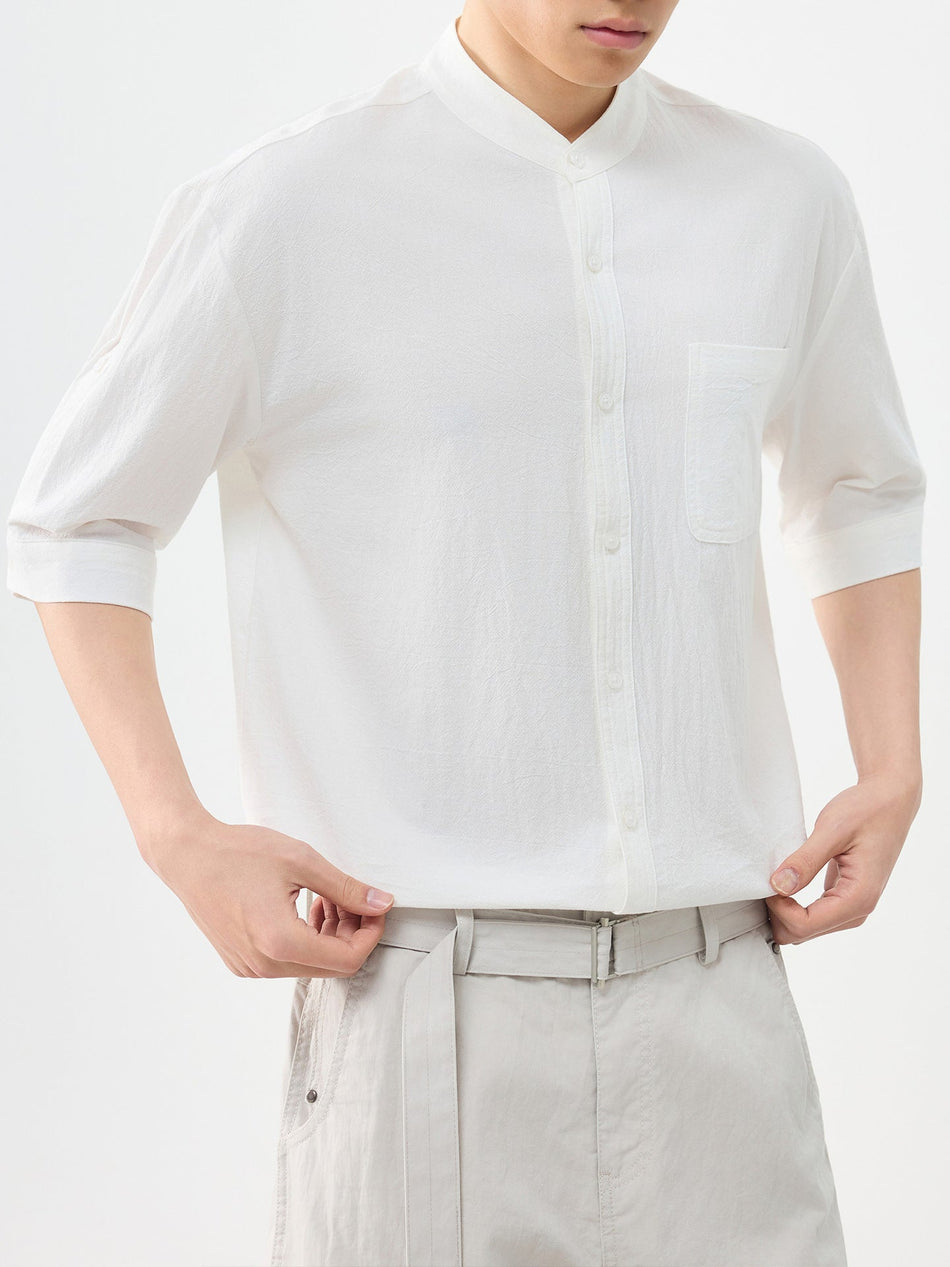 Men's Chinese Style Stand Collar Mid Sleeve Casual Shirt