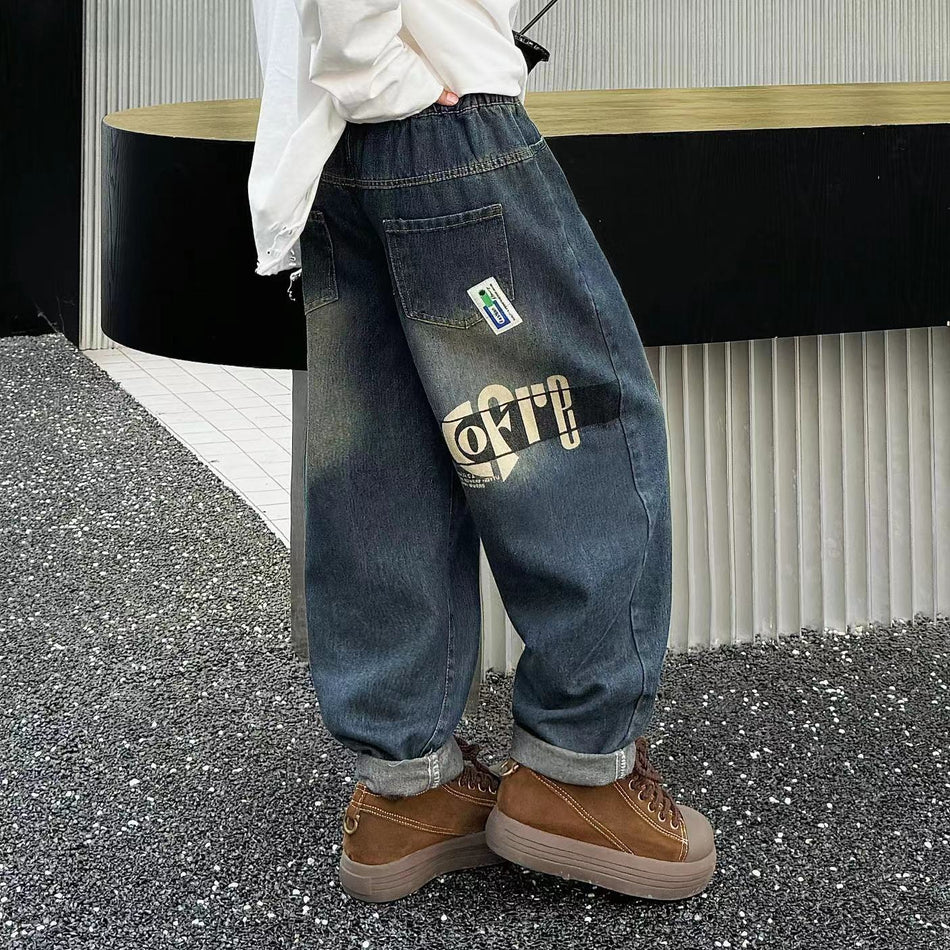 Boys' Patterned High-Waist Casual Long Pants