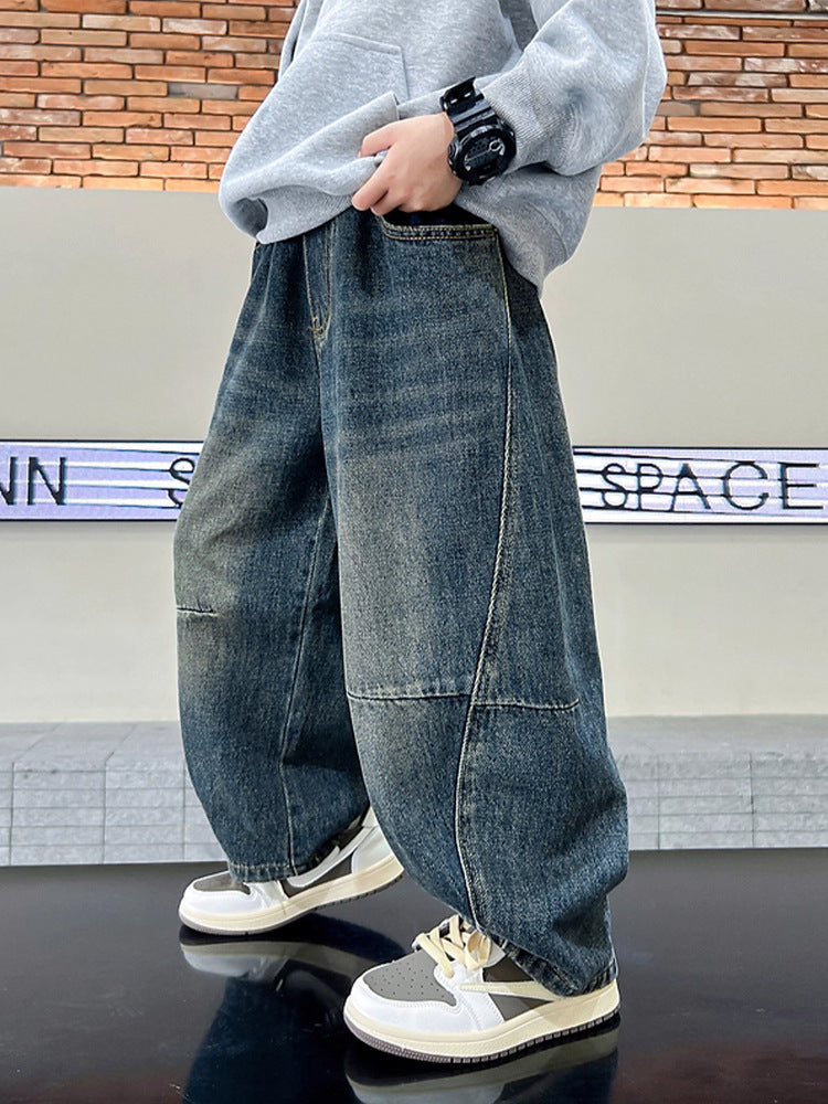 Boys' Patchwork Loose Wide-Leg Jeans