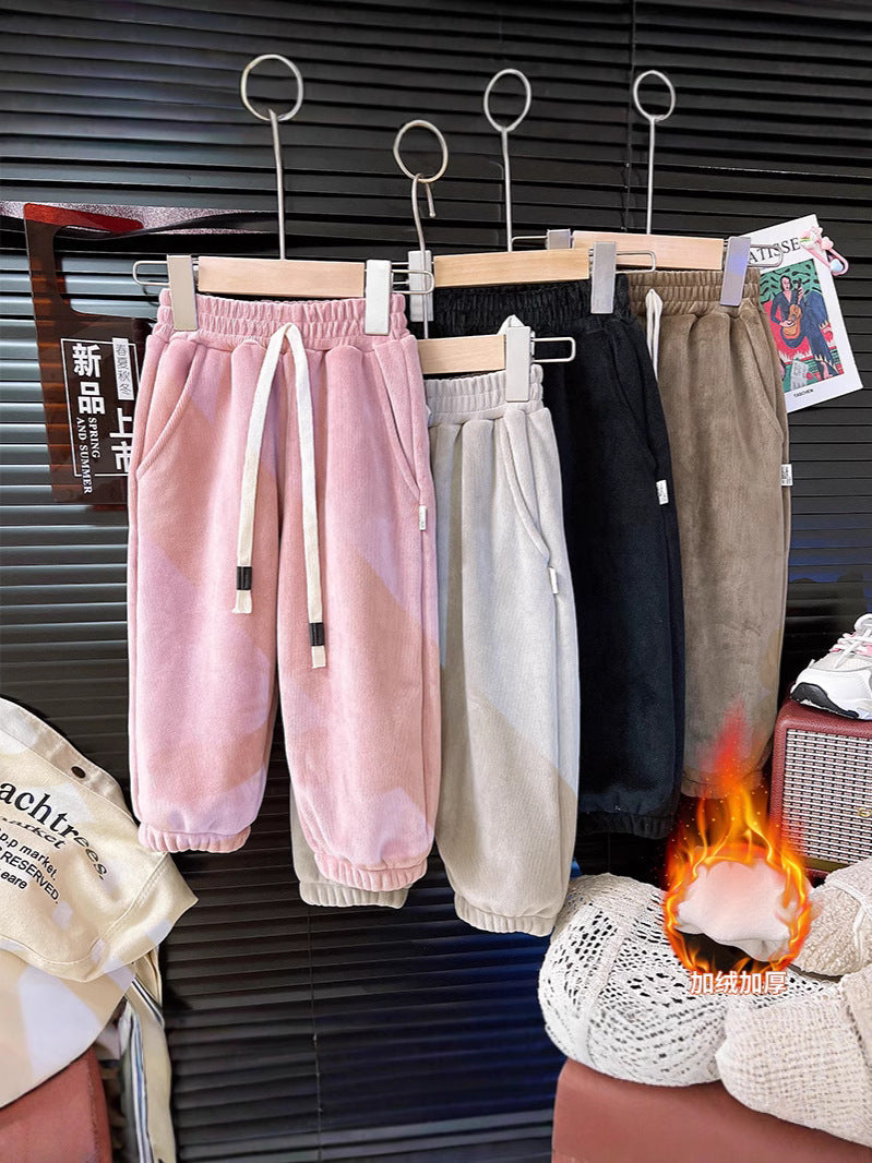 Unisex Children's Fleece-Lined Velvet Sweatpants