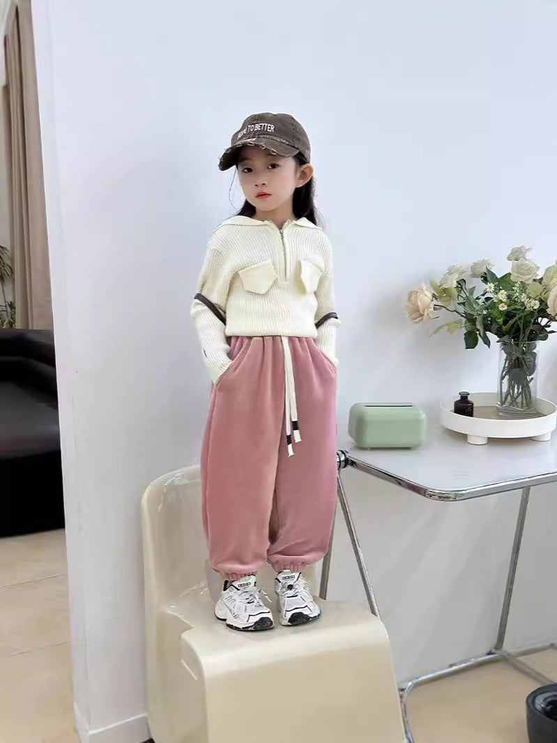 Unisex Children's Fleece-Lined Velvet Sweatpants