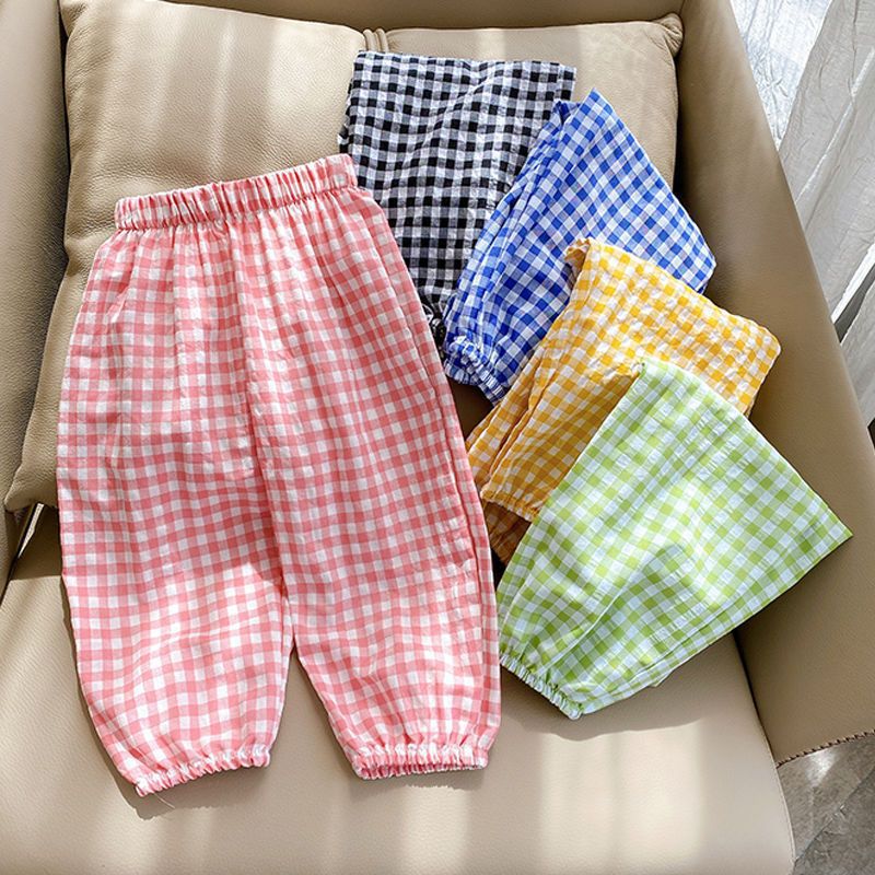 Girls' Summer Plaid Lightweight Anti-Mosquito Pants