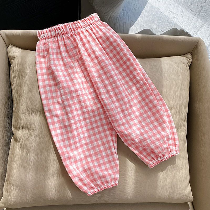 Girls' Summer Plaid Lightweight Anti-Mosquito Pants
