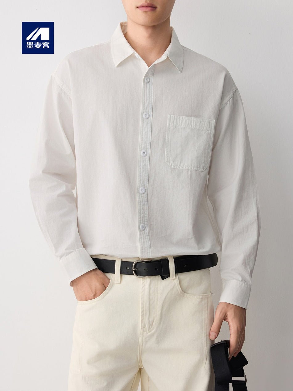 Men's Pure Cotton Solid Color Long Sleeve Casual Shirt