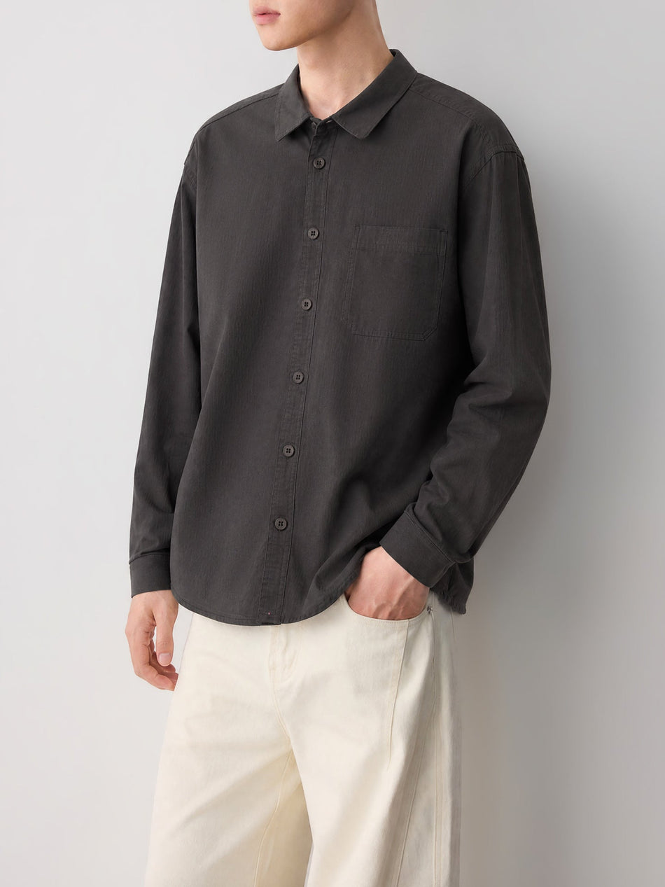 Men's Pure Cotton Solid Color Long Sleeve Casual Shirt