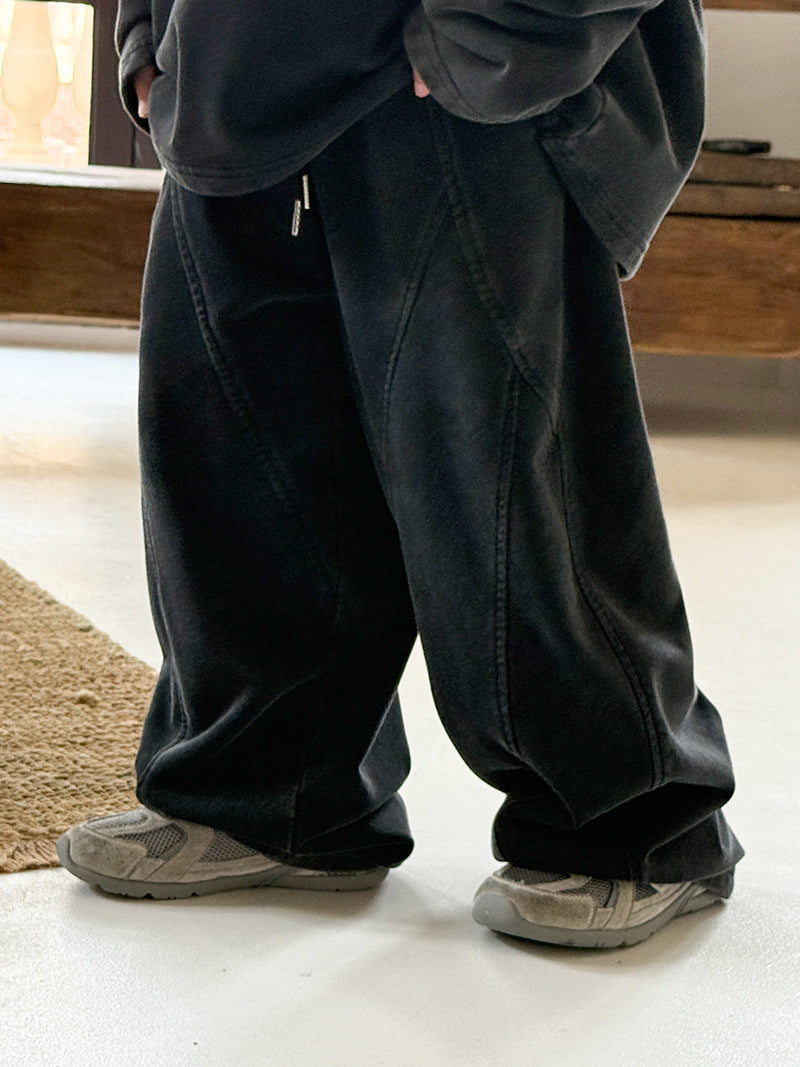 Unisex Washed Cotton Wide-Leg Straight Pants