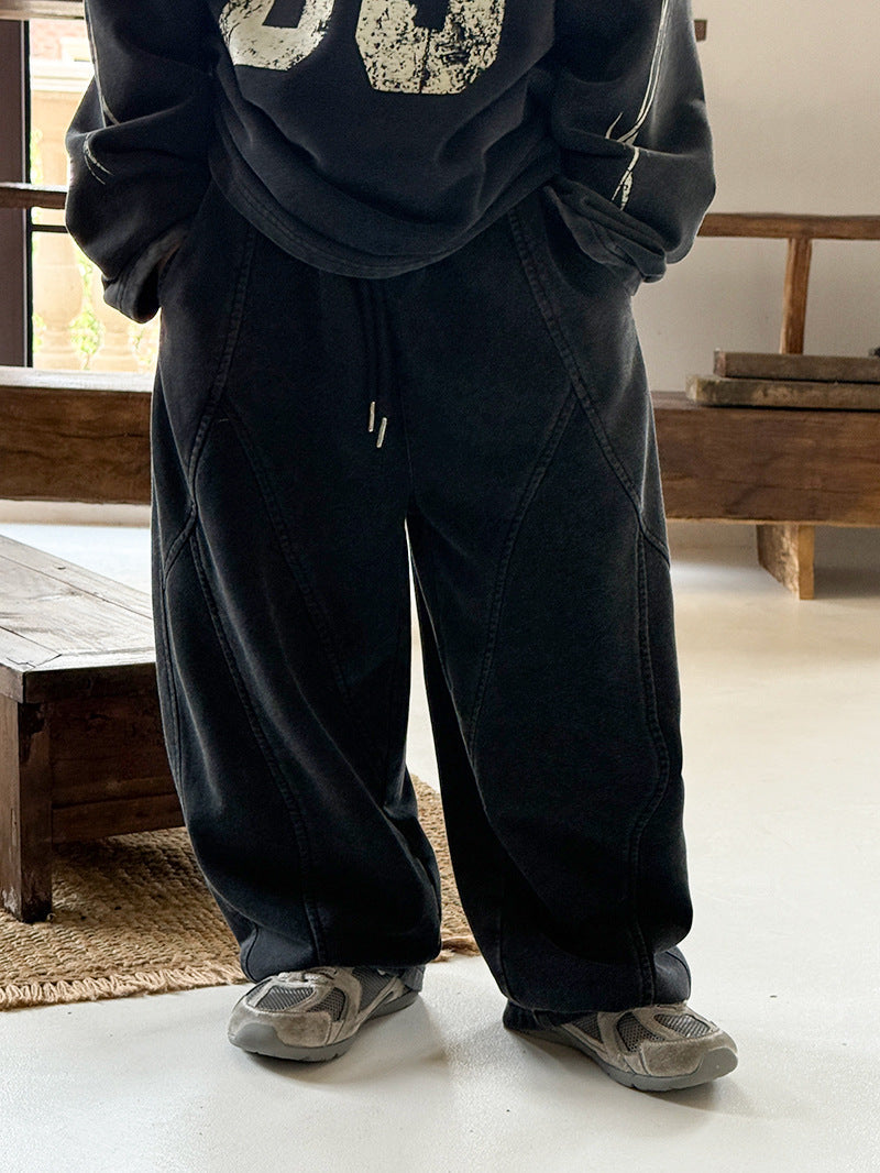 Unisex Washed Cotton Wide-Leg Straight Pants