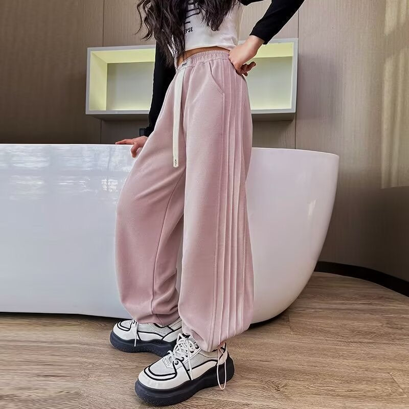 Girls' Side-Stripe Loose Wide-Leg Sweatpants
