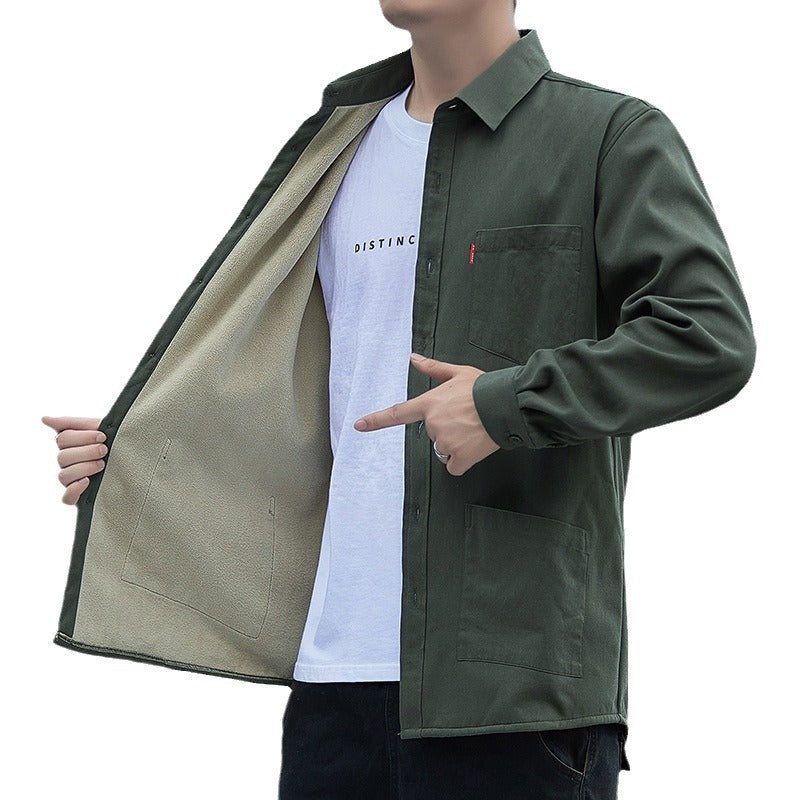 Men's Fleece-Lined Corduroy Shirt Jacket, Multi-Pocket Workwear