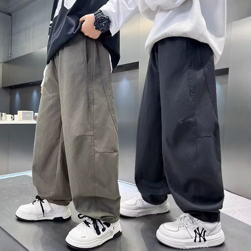 Boys' Pleated Straight-Leg Loose Casual Sweatpants