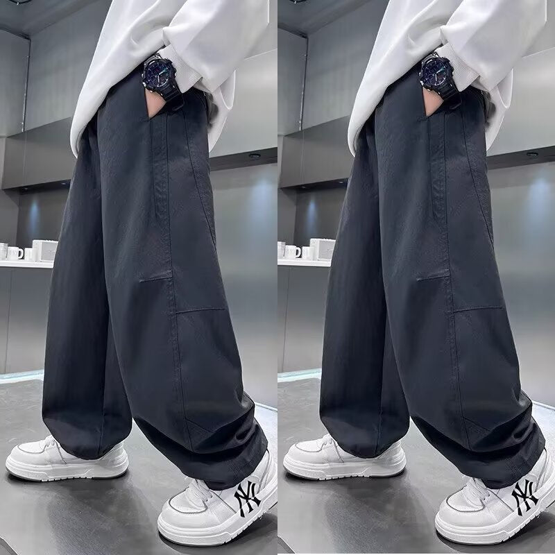Boys' Pleated Straight-Leg Loose Casual Sweatpants